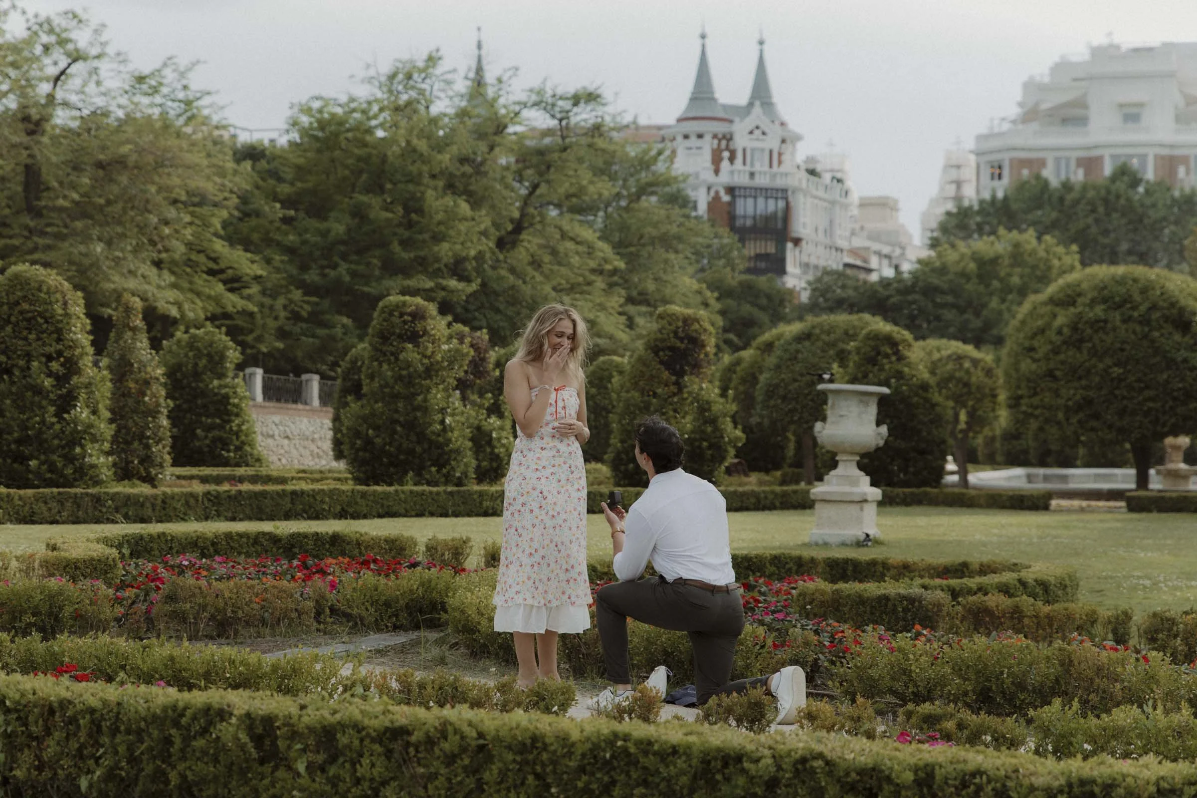 Parterre Gardens at Retiro Park surprise proposal photos