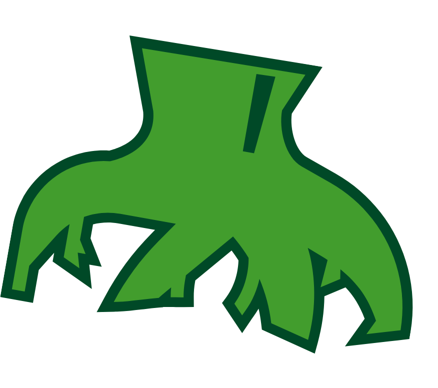 A cartoonish green root with a dark green outline.