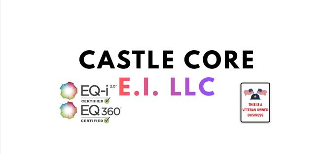 Logo for Castle Core E.I. LLC with certifications for EQ-i 2.0 and EQ360, and a veteran-owned business badge.