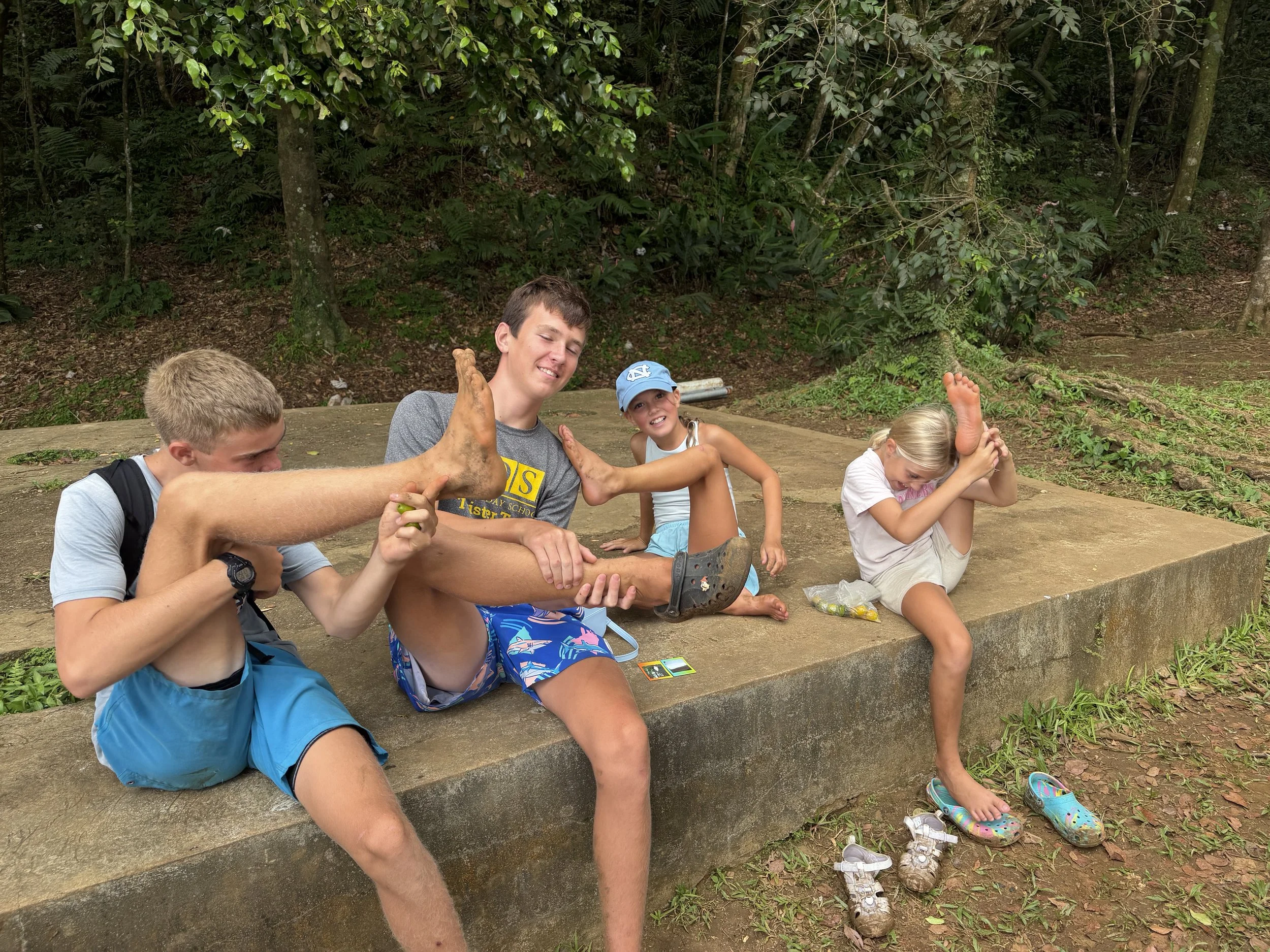 Henry, Grace, Isaac and Shari, Grand Etang National Park with besties -Peaks.