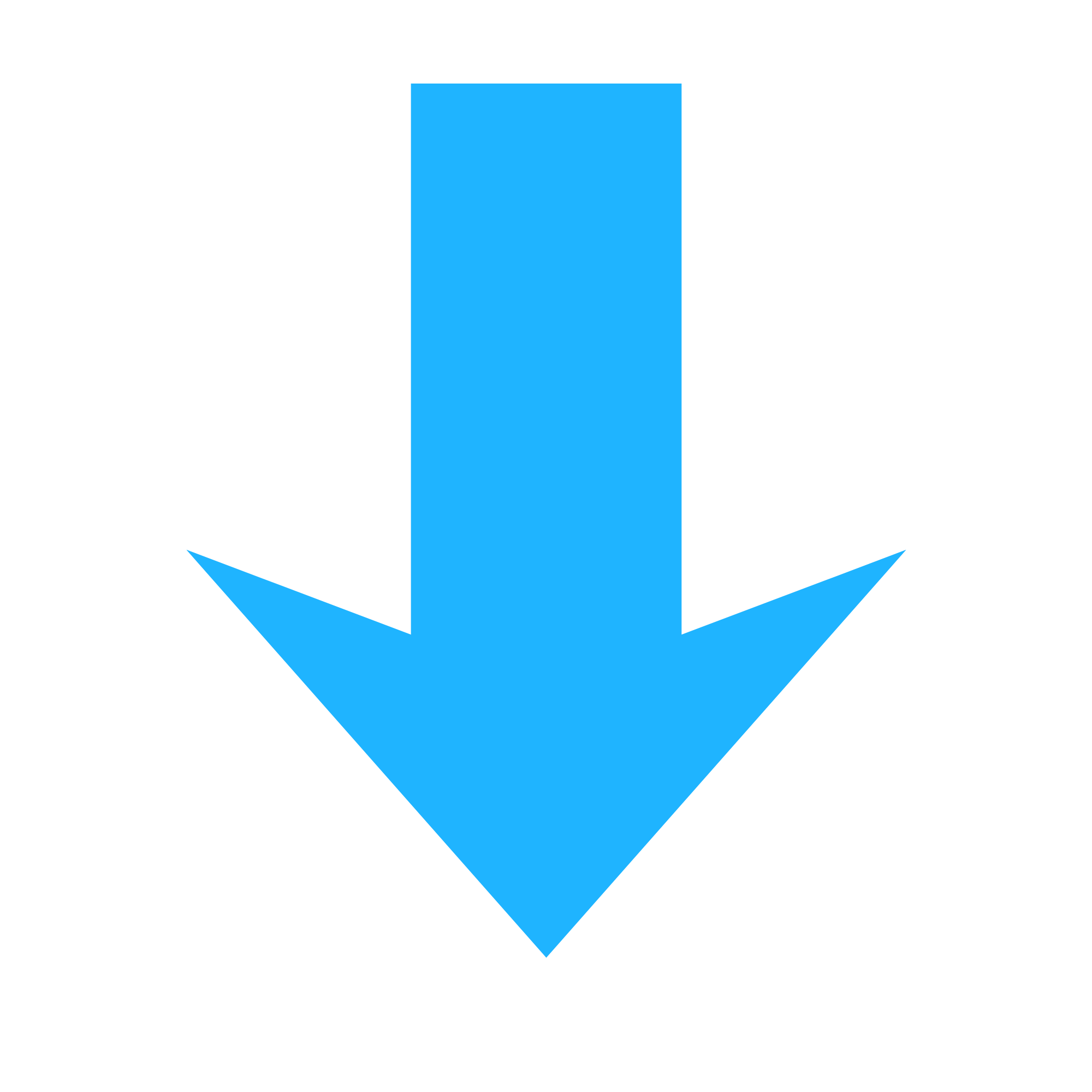 Blue downward arrow icon with a circle at the top and small arrowheads at the bottom edges.