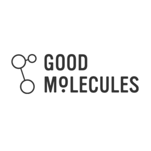 Logo featuring a molecular structure illustration and the text 'Good Molecules' on a black background.