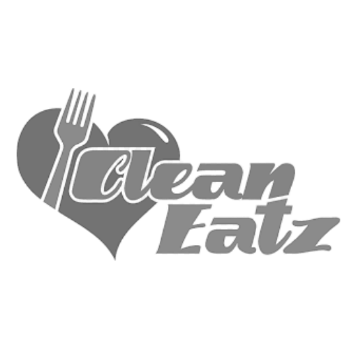 Graphic with a heart, a fork, and a plate, and the text 'Clean Eatz' in a stylized font.