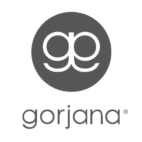 Gorjana logo with lowercase 'ge' inside a circle, and the brand name 'gorjana' below.