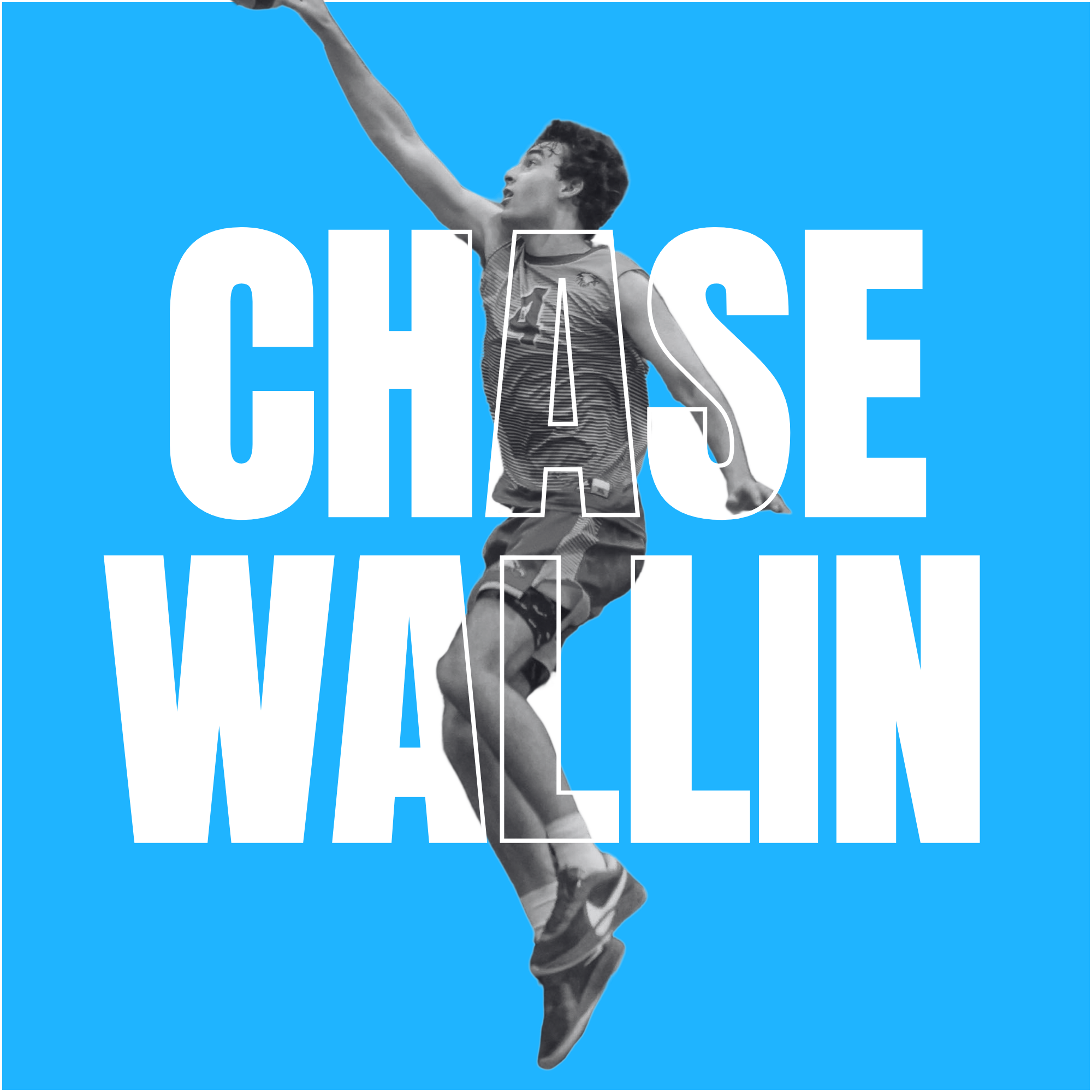 A male volleyball player in mid-air preparing to hit the ball with a blue background and the word "CHASE WALLIN" overlaid in white large letters.