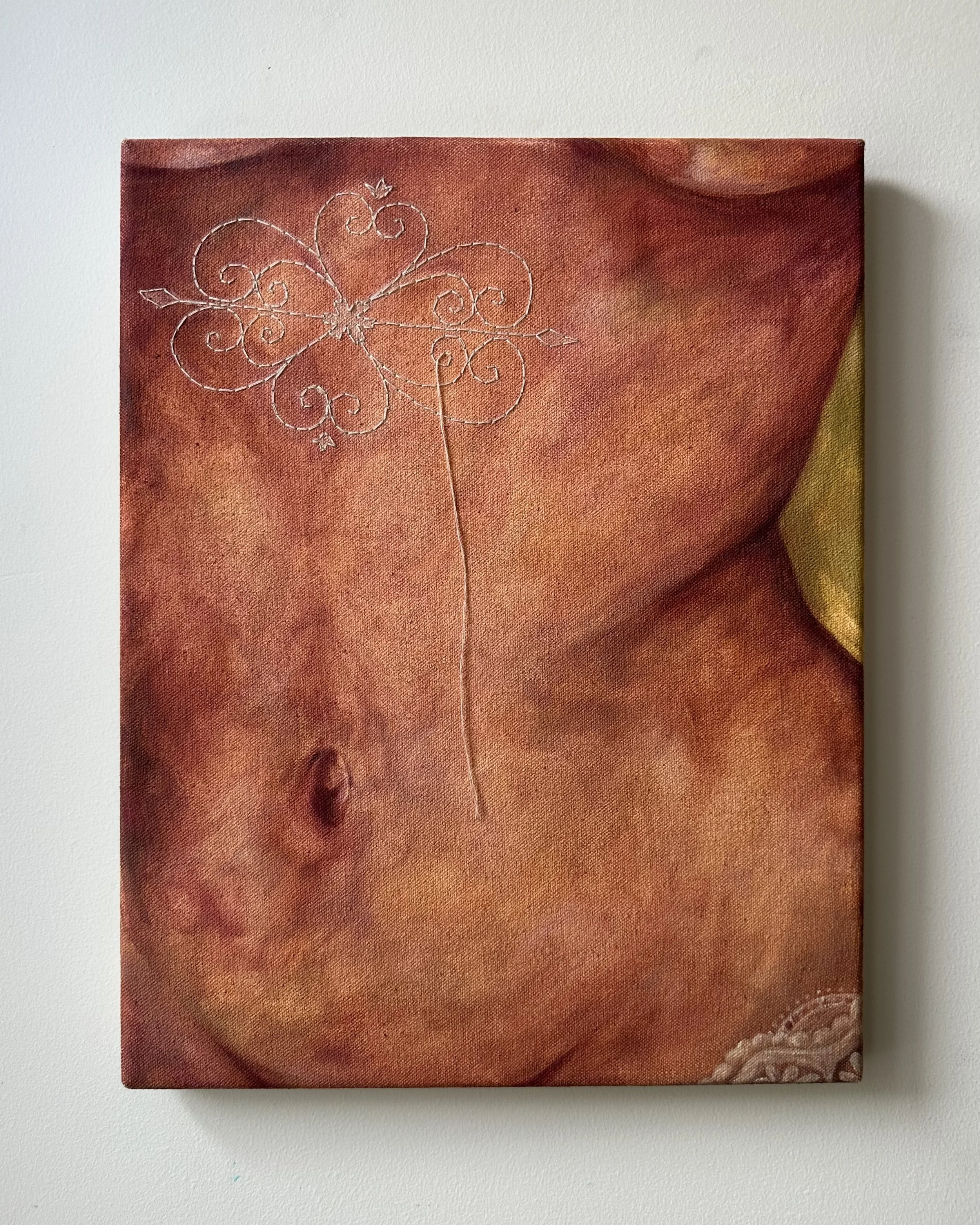 Untitled: Sewn Skin (2025) - Oil & Embroidery Thread on Canvas. 11" x 14"