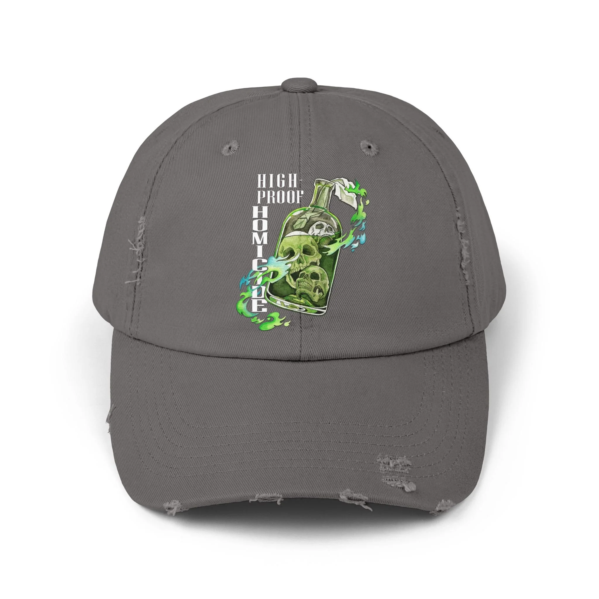 Distressed Cap — 'High-Proof Homicide' Band Graphic Hat