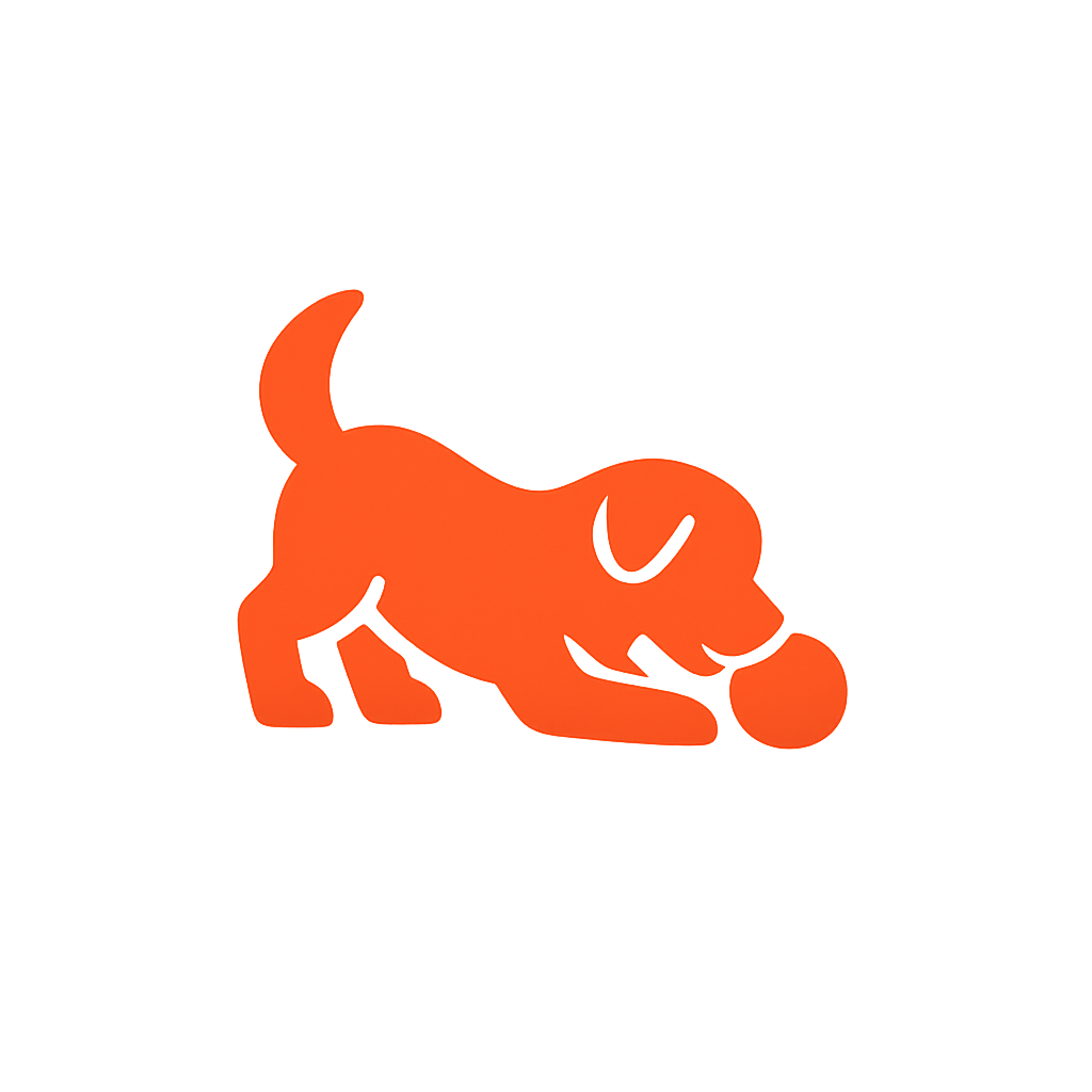 Orange dog with a ball.