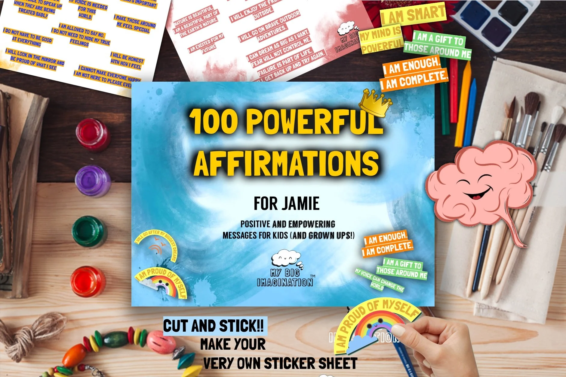 100 Powerful affirmations- Personalised sticker activity kit + free audio