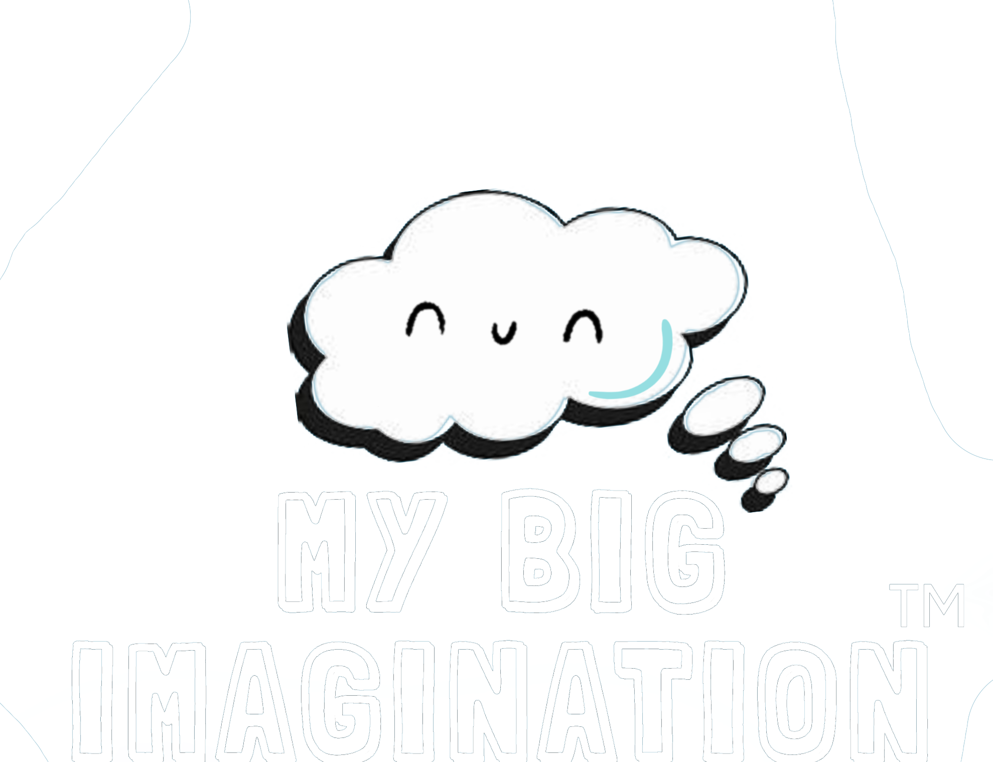 A cartoon cloud with a smiling face and closed eyes, above the text 'My Big Imagination' in colorful, outlined letters.