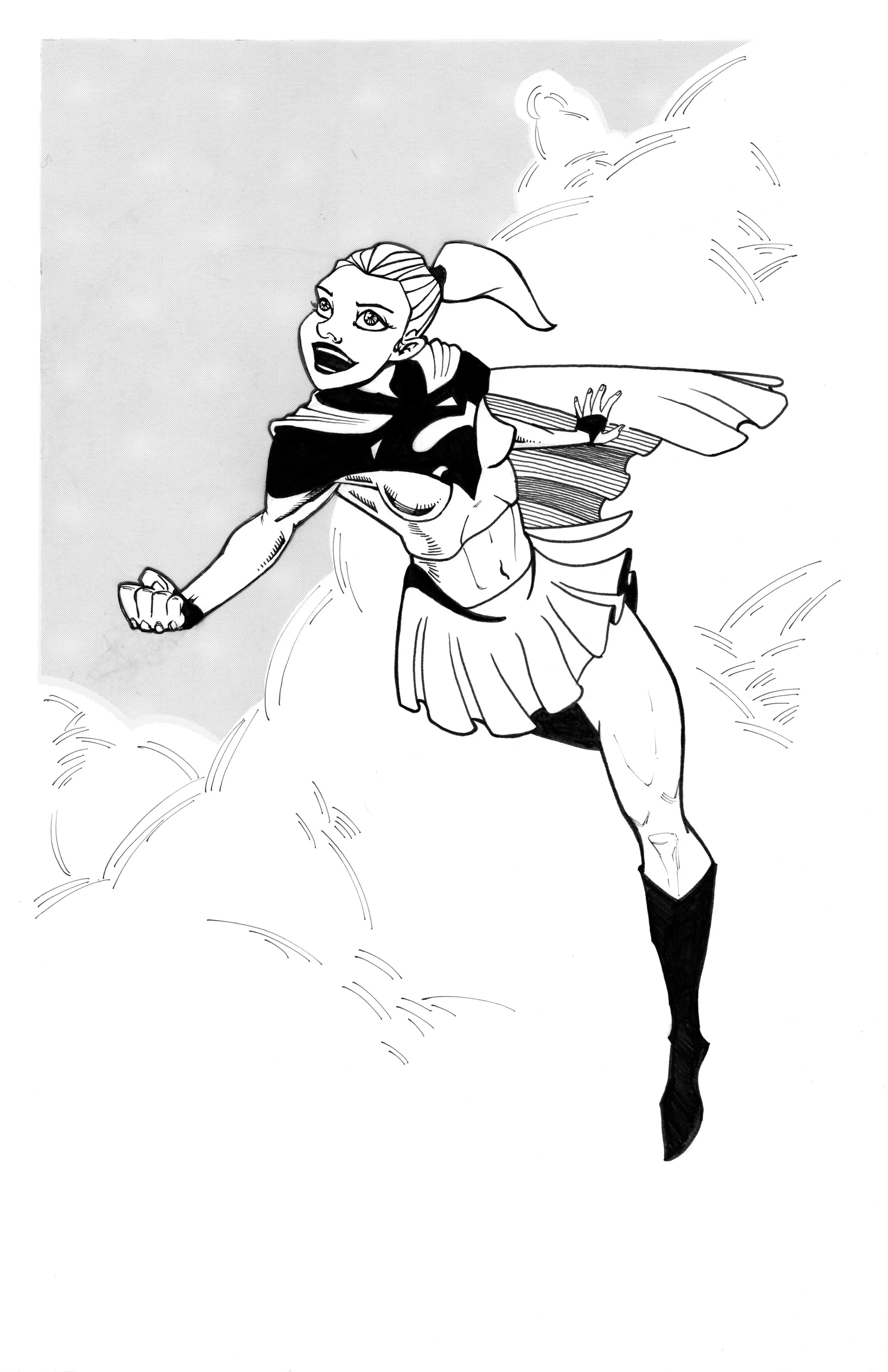 Print - B&W - Supergirl Flying