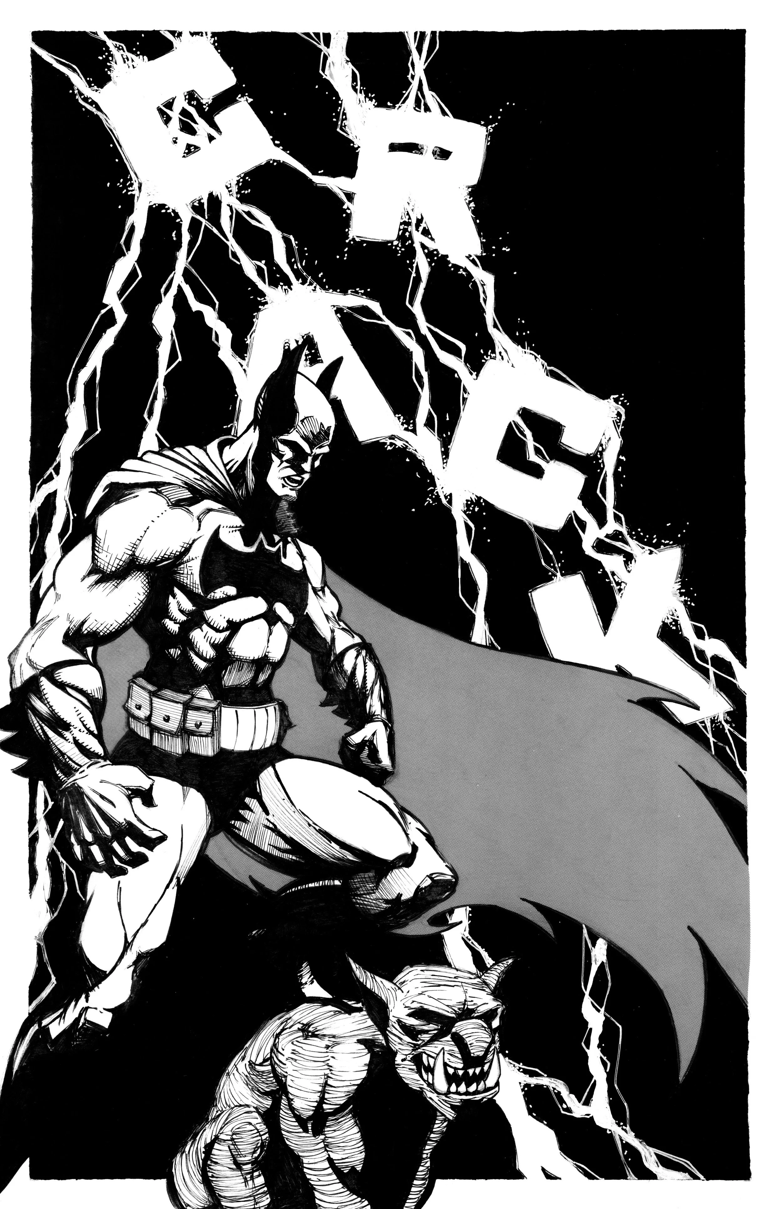 Print - B&W - Batman Lightning