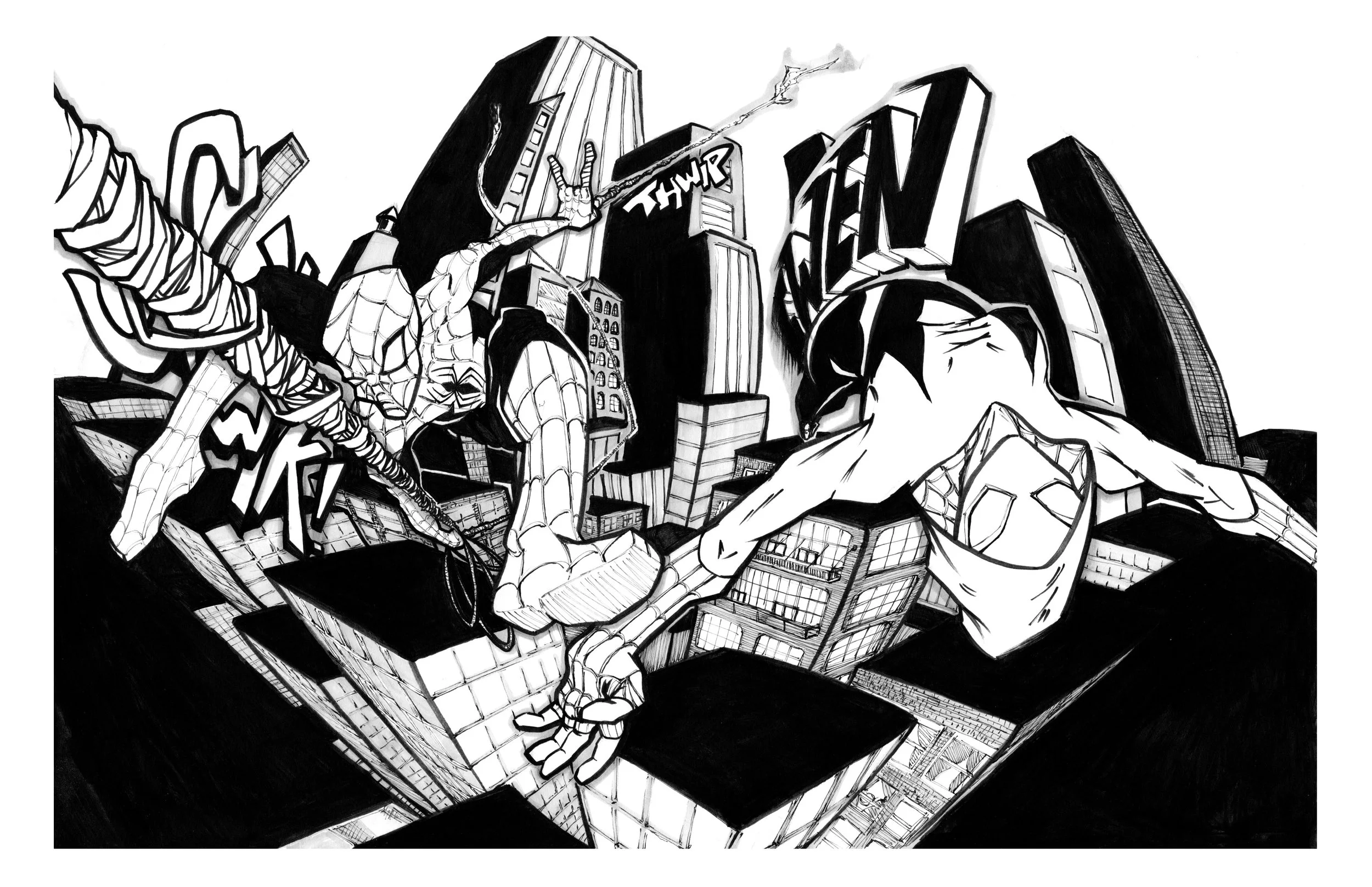 Print - B&W - Spider-Man & Gwen in the City