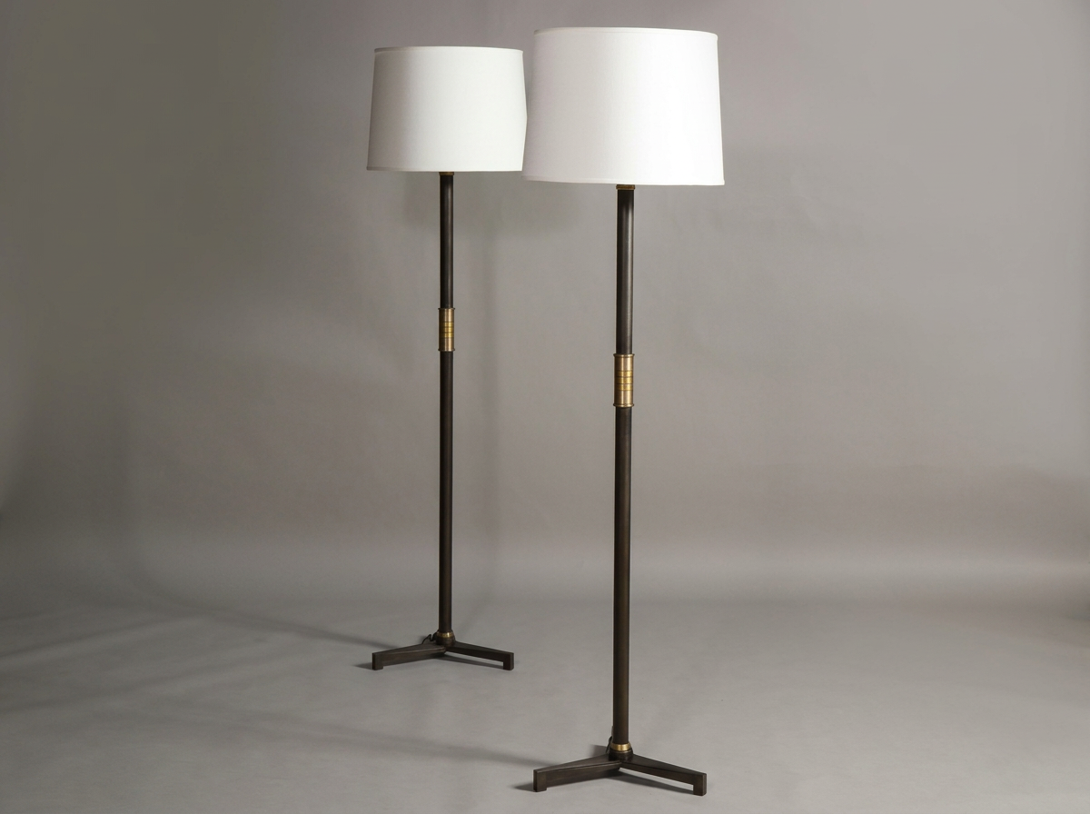 Pair of Steel Floor Lamps in Statuary Bronze Finish