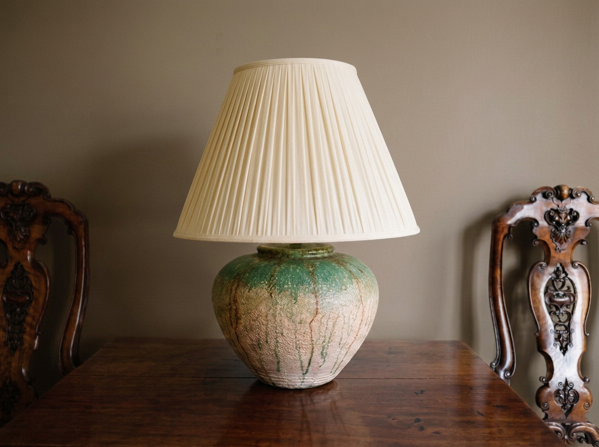 Earthenware Japanese Styled Pot Wired as a Lamp