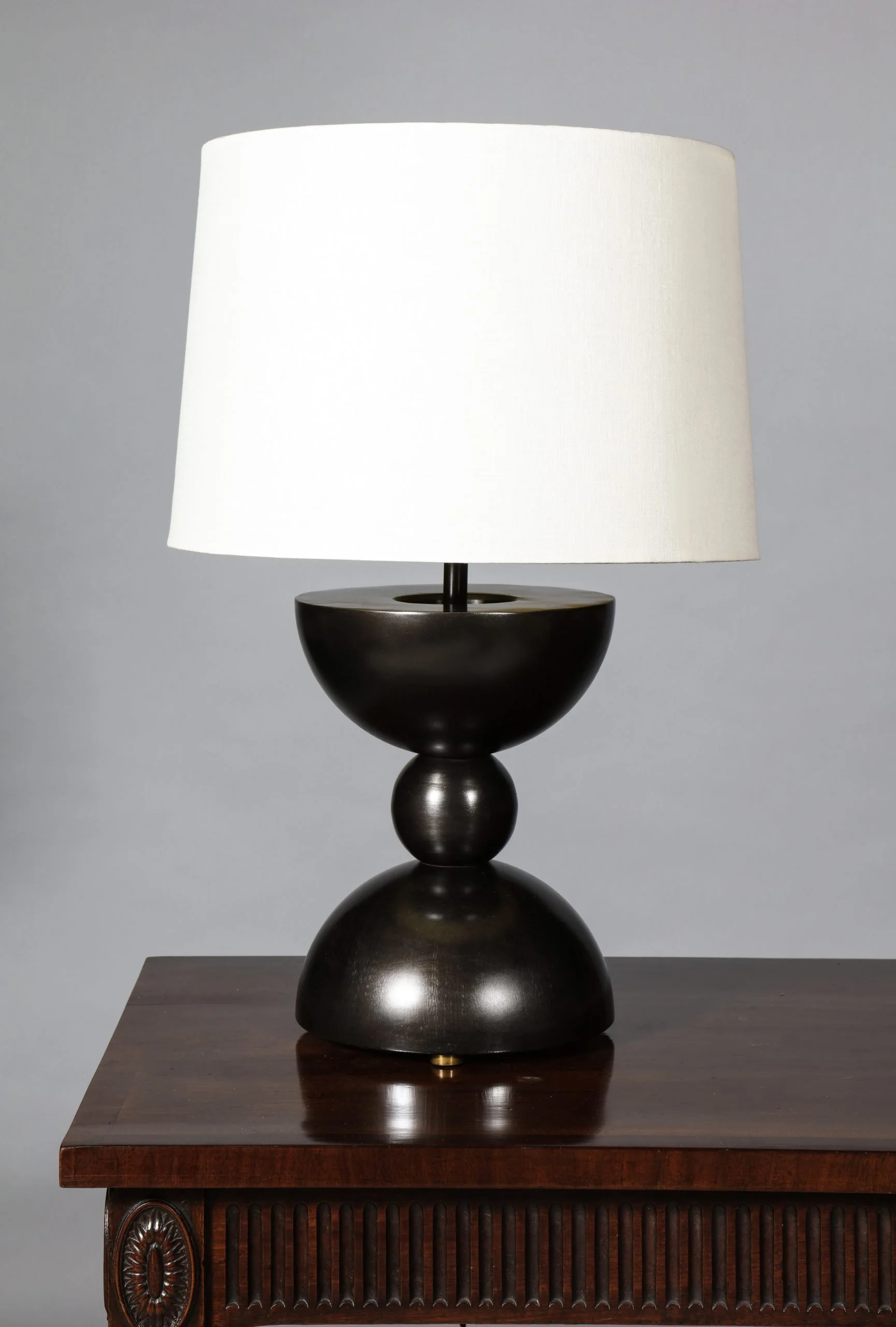 Small Sculptural Patinated Steel Geometric Form Lamp, Statuary Bronze Finish
