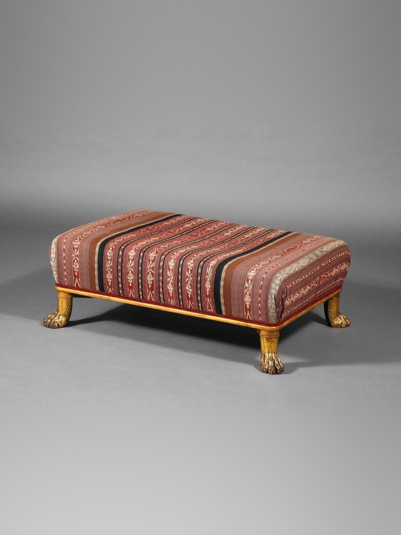 Carved Gilt Lion's Paw Ottoman
