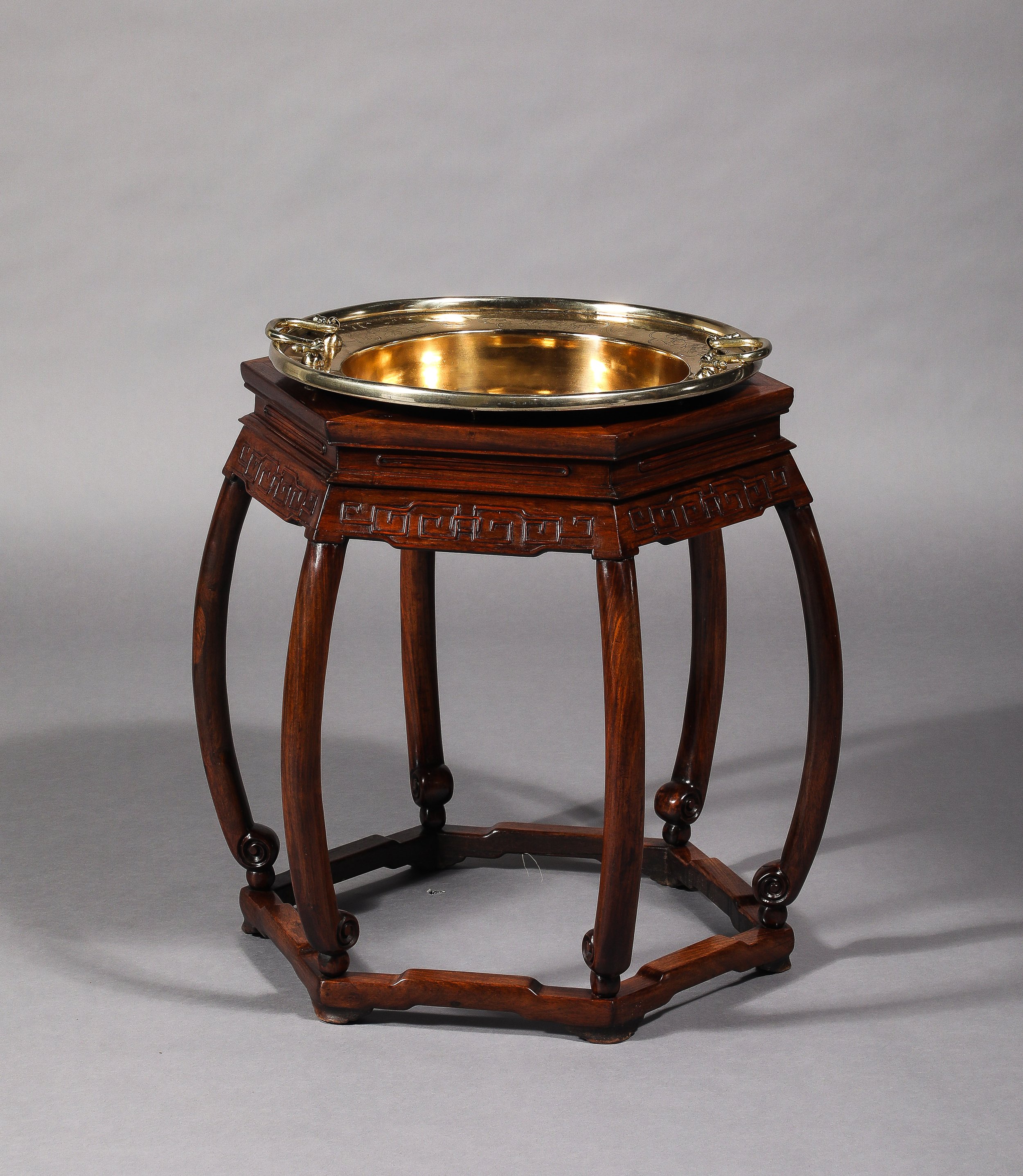 A Huanghuali Waisted Barrel Form Brazier Stand, Chinese 18th C