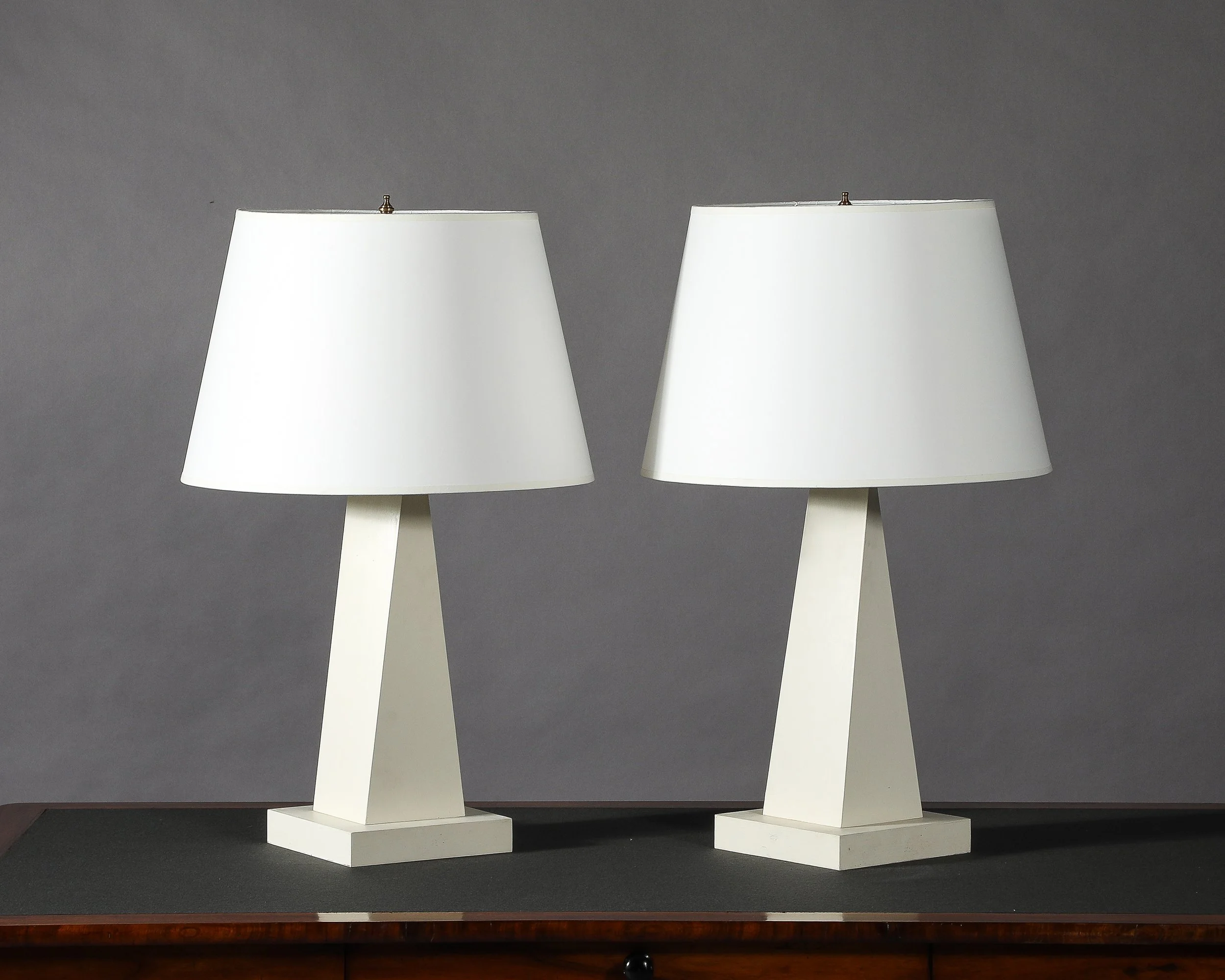 A Short Pair of Contemporary Coade Stone Lamps in the style of Jean-Michel Frank