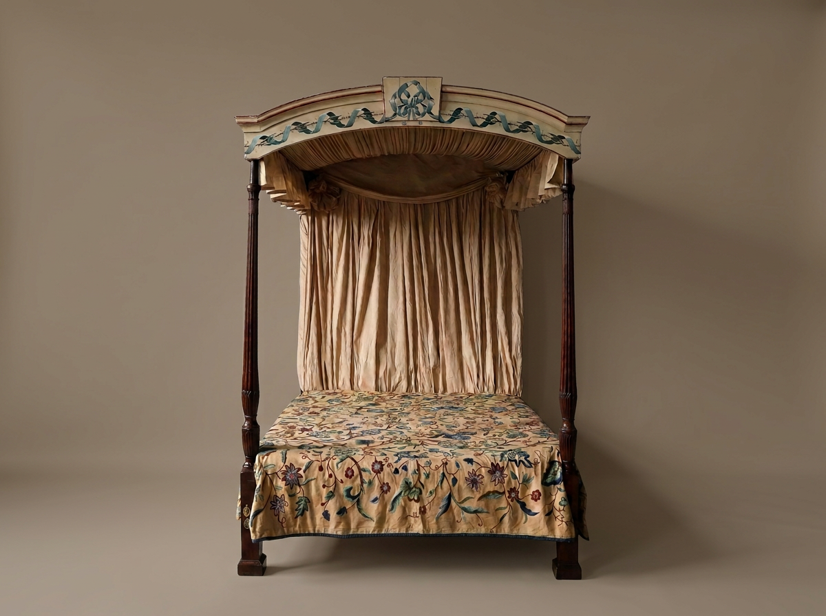 A Hepplewhite Mahogany and Polychrome Four-Poster Tester Bed Circa 1790