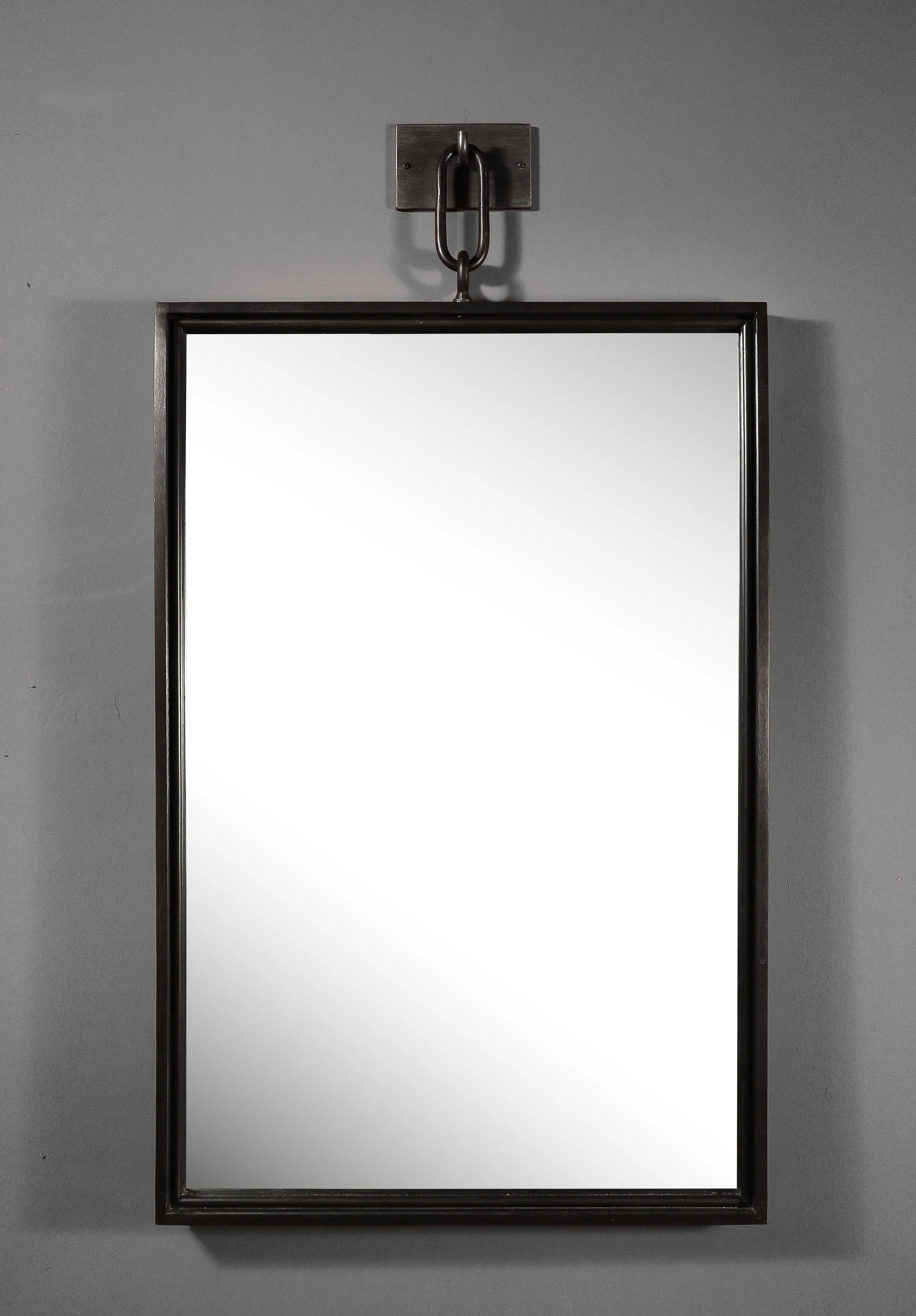 A Patinated Steel Rectangular Pendant Mirror