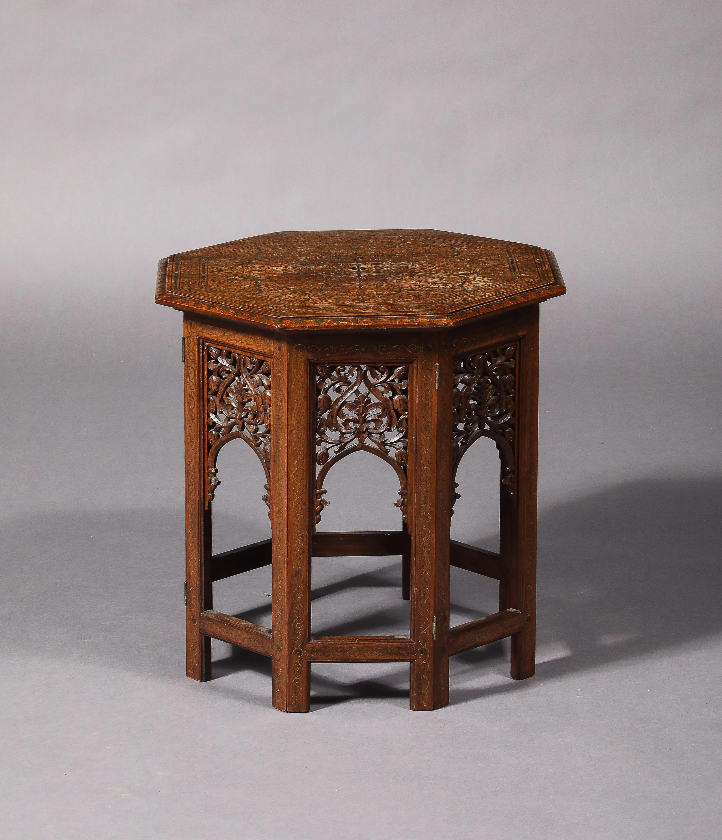 Anglo-Indian Octagonal Folding Table with Brass Inlay