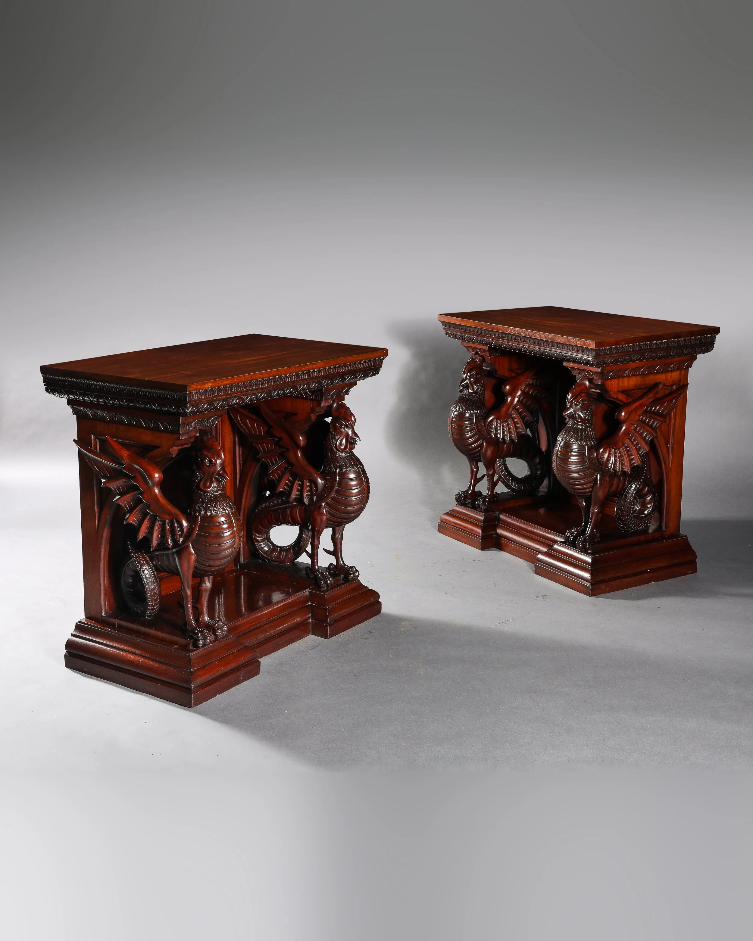 A Pair of Mahogany Cockatrice Console Tables in the Scottish Romantic Taste, 1870-1890