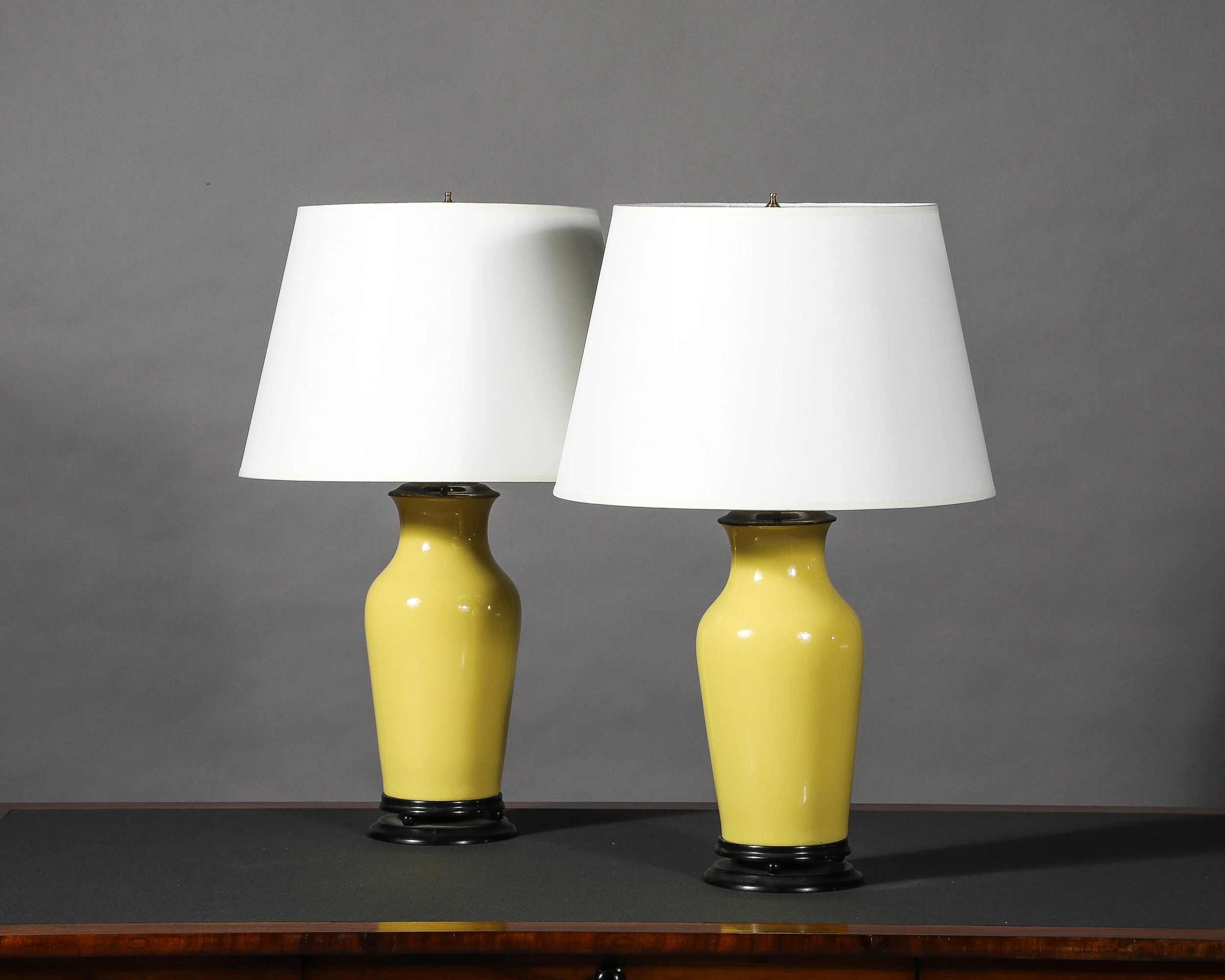 A Pair of Chinese Yellow-Glazed Porcelain Vase Lamps, 20th Century