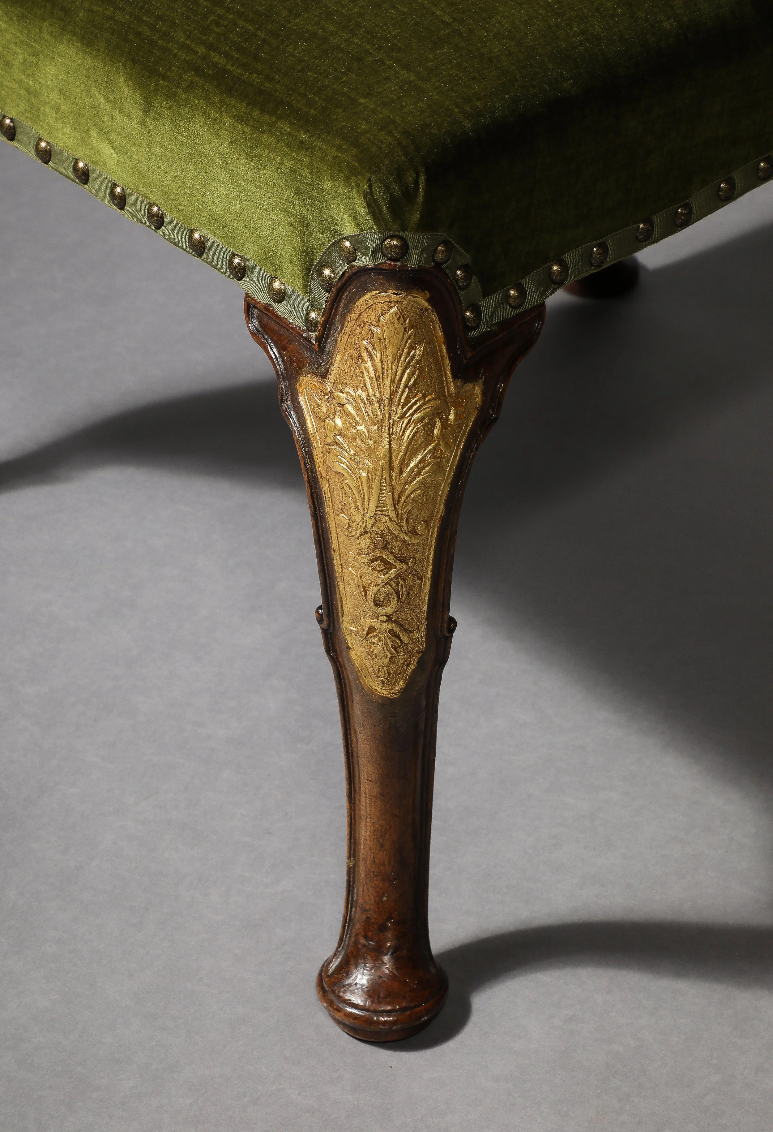 A Pair of Walnut and Partially Gilt Chairs on Cabriole Legs in George II Taste