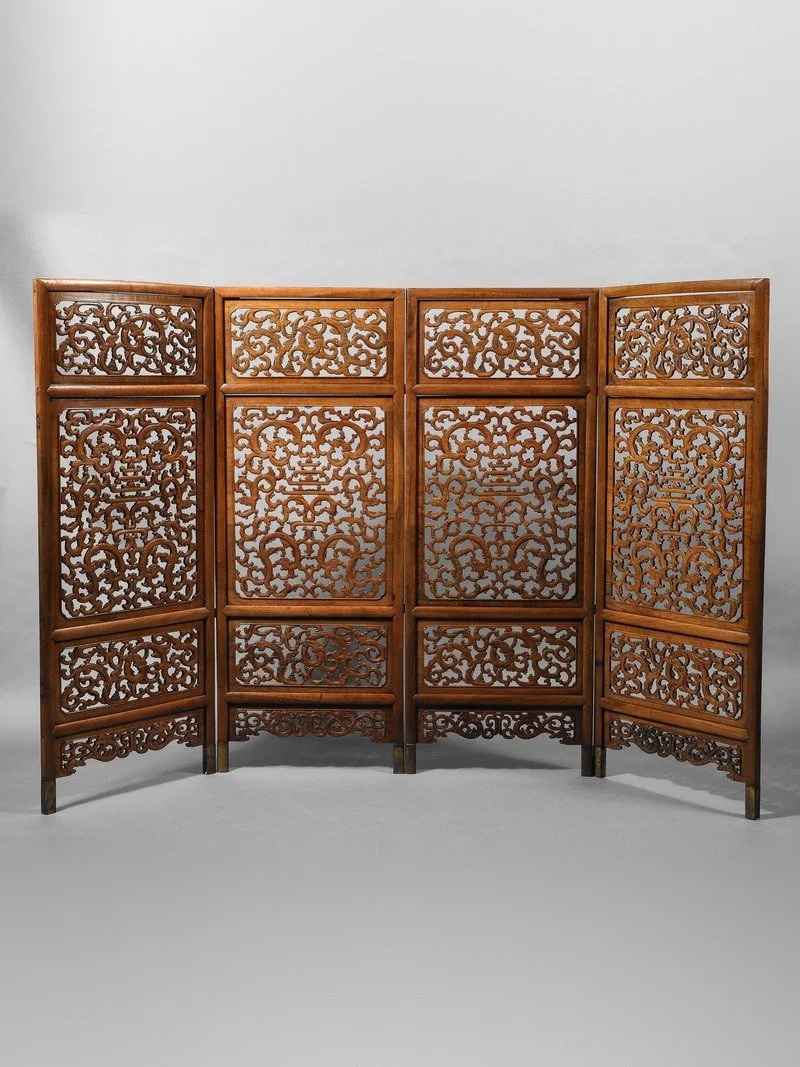 A Four Panel 'Dragon' Openwork Huali Wood Screen,  18th - 19th Century