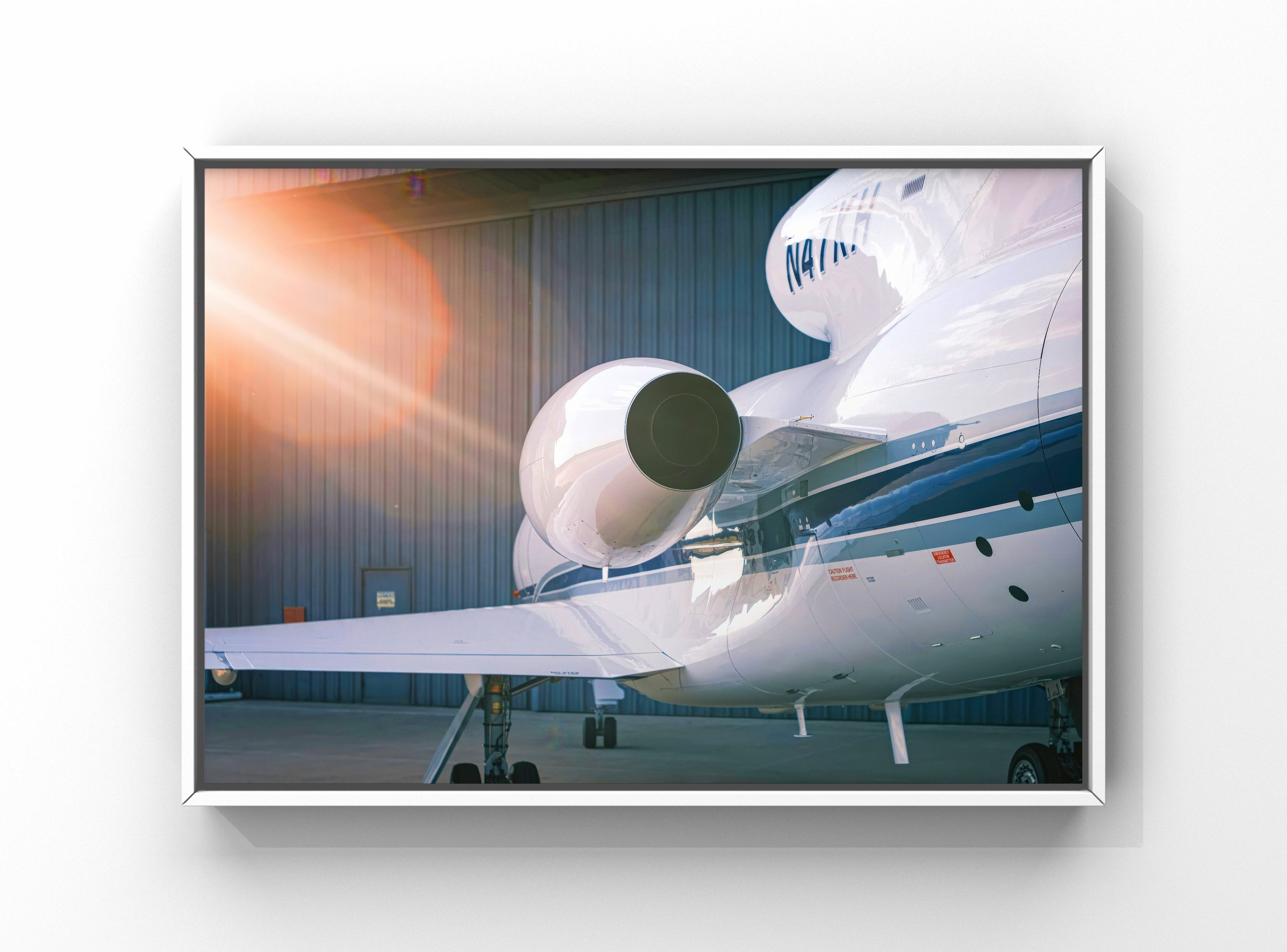 Aircraft engine and rear fuselage exterior cleaning with polished finish on private jet in Raleigh-Durham RDU