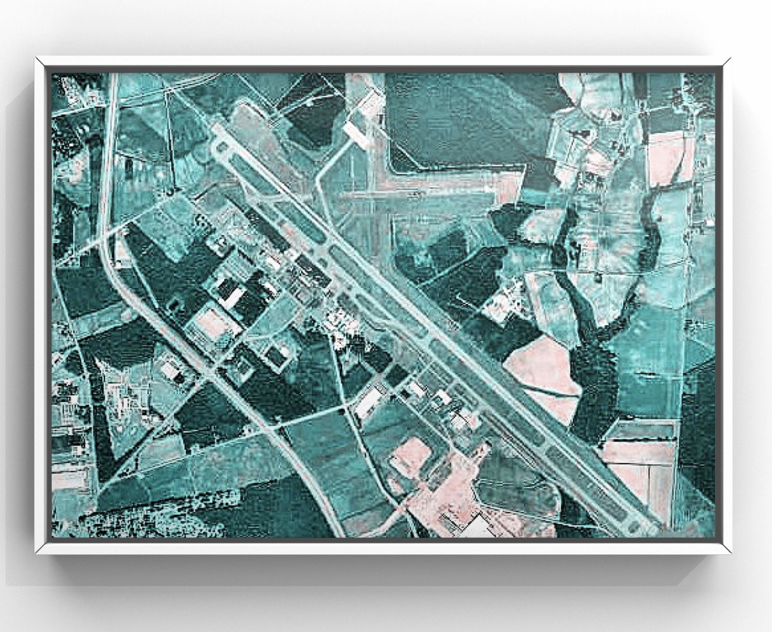 Exterior jet detailing at the Kinston Regional Jetport showing runway layout, taxiways, and surrounding landscape