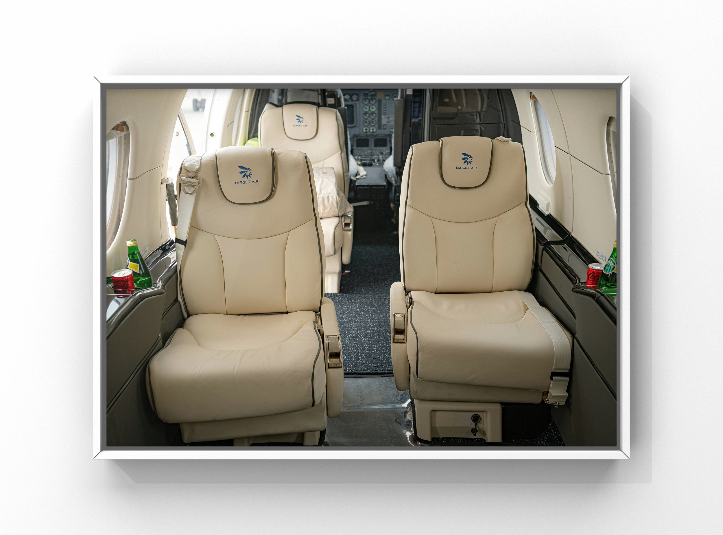 Aircraft interior detailing service with cleaned leather pilot and passenger seats in Raleigh-Durham area