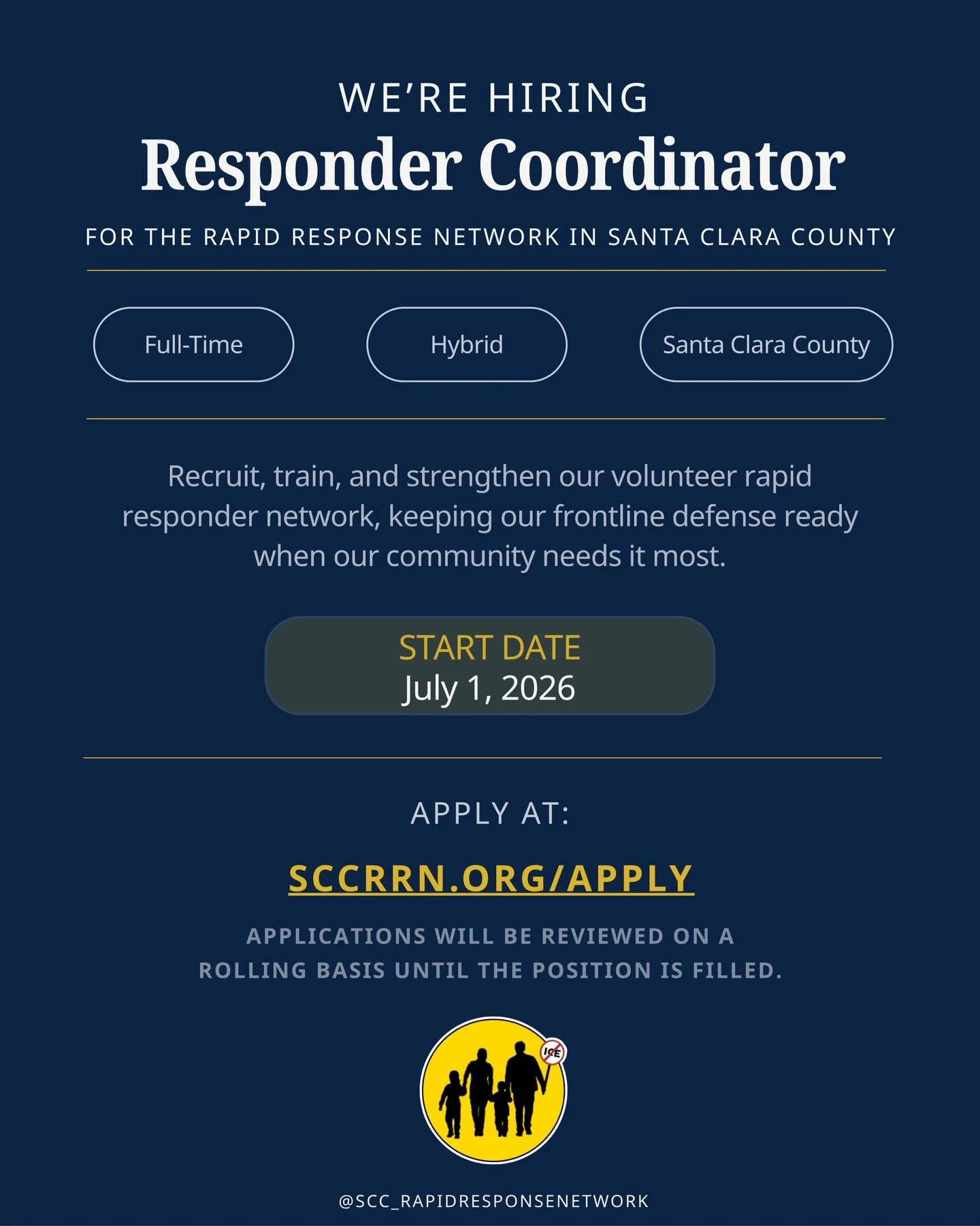 We&rsquo;re hiring! 📢 If you&rsquo;re bilingual, passionate about protecting immigrant families, and committed to community building &mdash; we want to hear from you. Apply at sccrrn.org/apply, or share with someone who&rsquo;d be the right fit for 