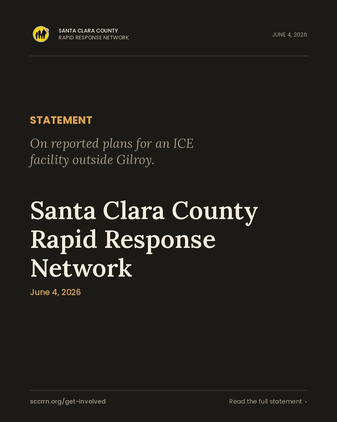 SCC RRN STATEMENT &bull; June 4, 2026 on Gilroy, CA proposed ICE facility
