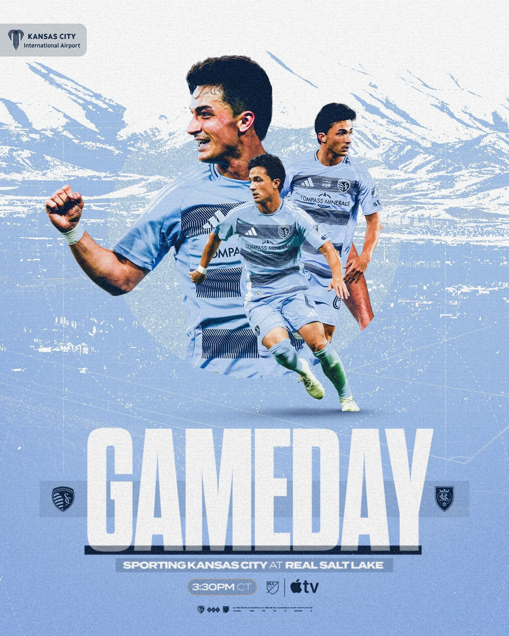 Sporting KC social media graphic featuring a gameday at Real Salt Lake and Manu García