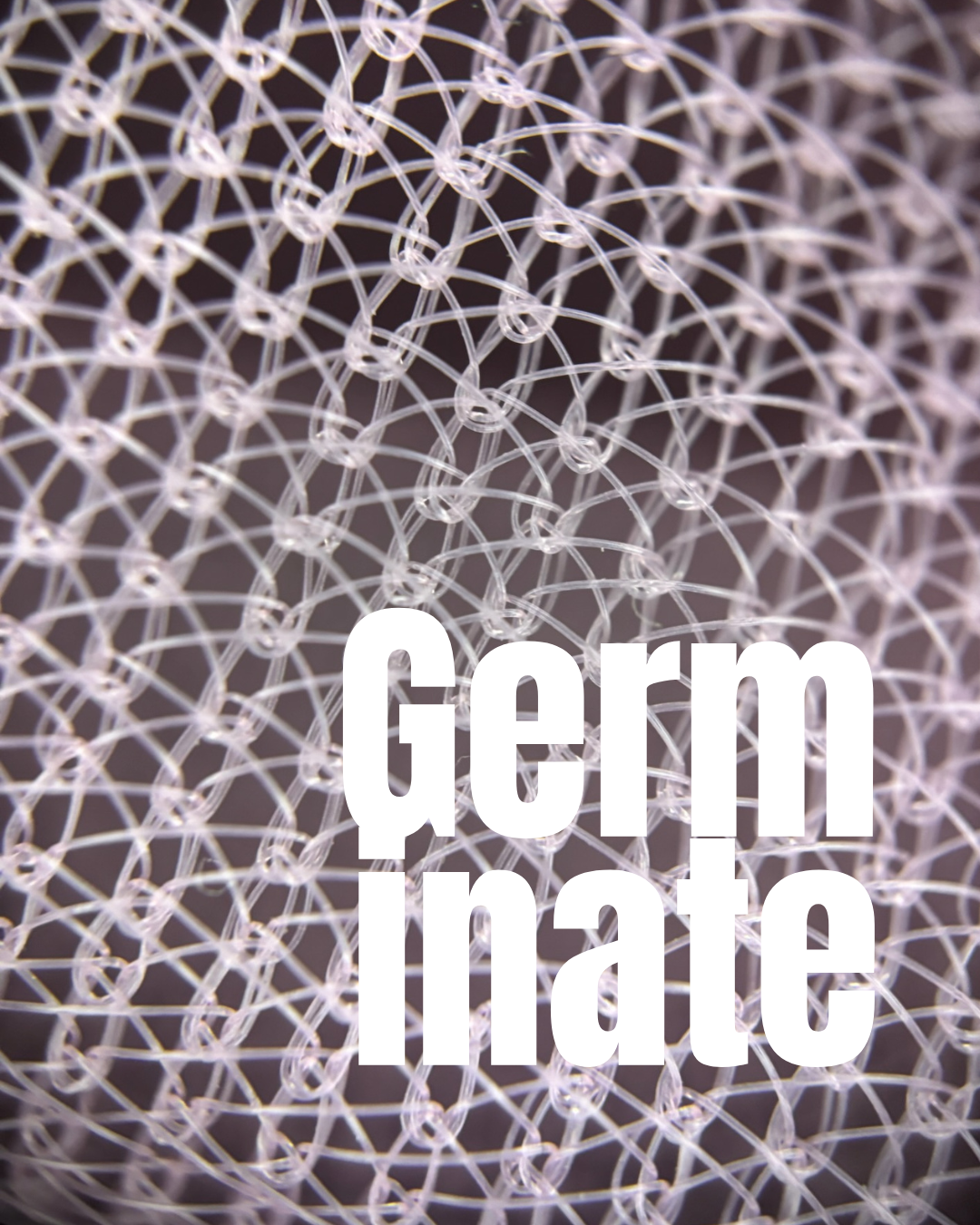 microscopic image of plastic webbing with the text "Germinate" on it