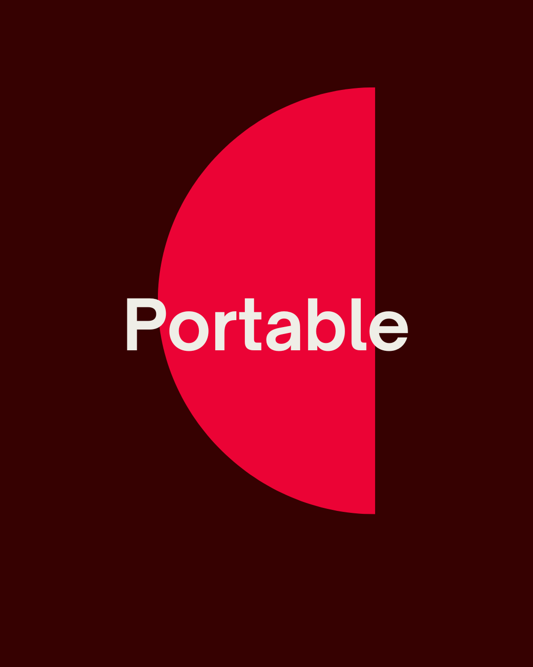 A graphic of a pink half circle length-wise with the word "portable" on it" over it.