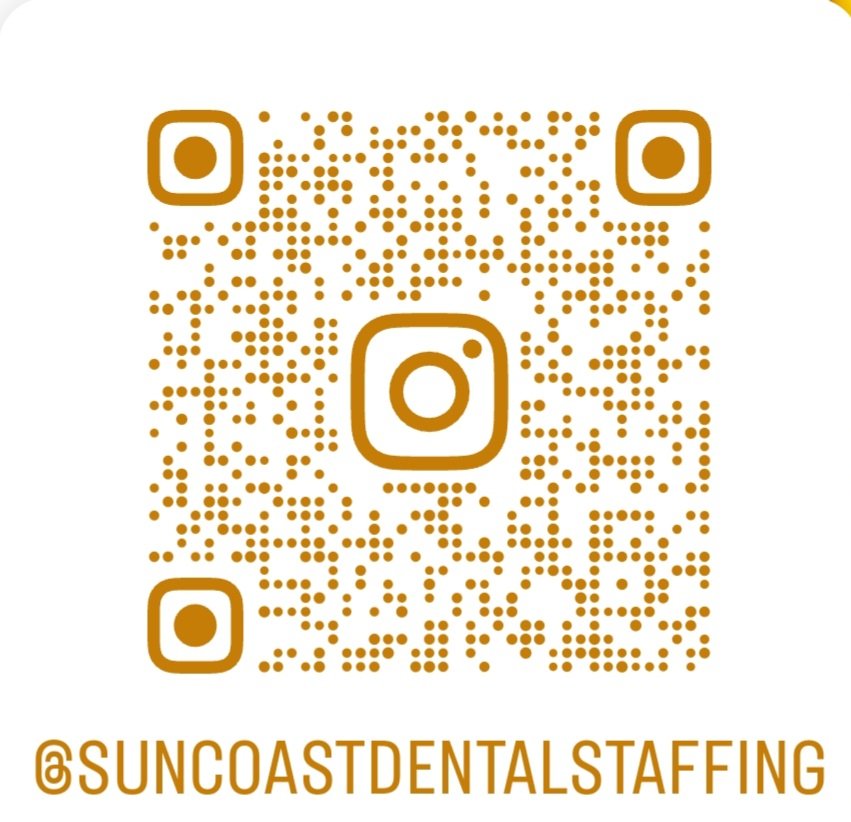 A QR code with the text '@SUNCOASTDENTALSTAFFING' below it.
