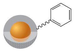 Diagram of a molecular structure with a sphere connected to a hexagonal ring