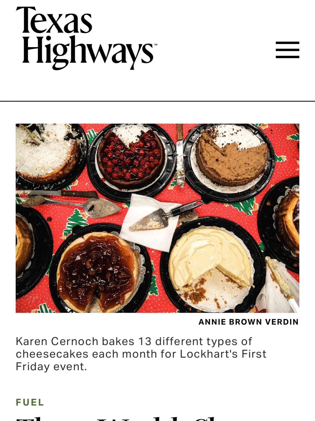 I&rsquo;m excited to share my first piece for @texashighways &mdash; covering cheesecakes, antiques, and a town I have come to dearly love. Thanks to @fieldsstableantiques owner, Karen Cernoch, for allowing me to share this sweet tradition! 

#foodwr
