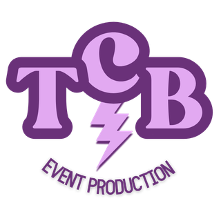 Logo with the letters T, C, and B in purple, and a lightning bolt, with the words 'Event Production' beneath.