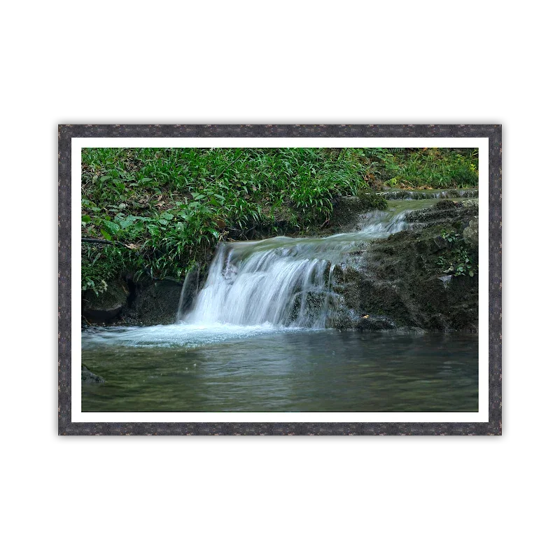 Forest Cascade Over Rock Ledge_Framed.webp