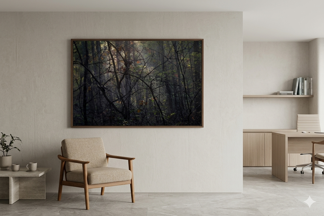 Backlit Branches in Morning Forest Light