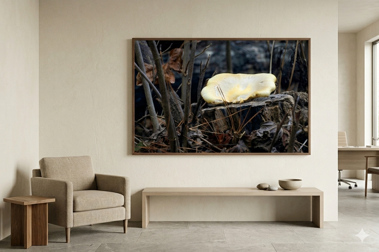 Golden Mushroom on Cut Stump - Winter Interior