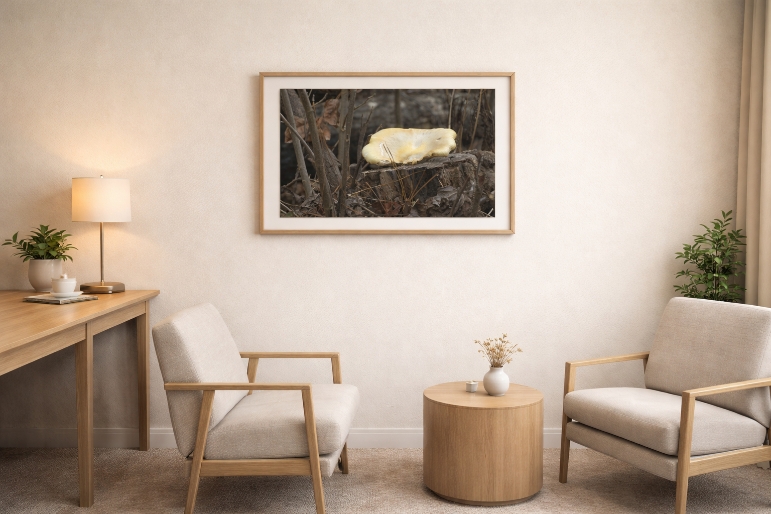 Golden Mushroom on Cut Stump - Winter Interior
