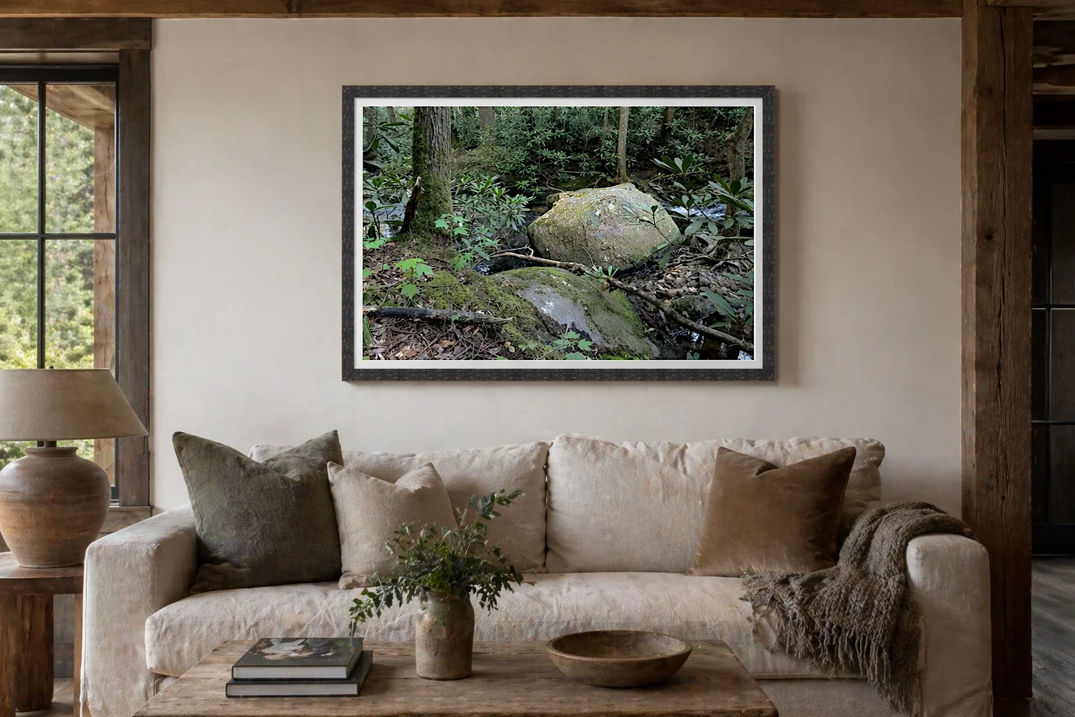 Mossed Boulder by Stream