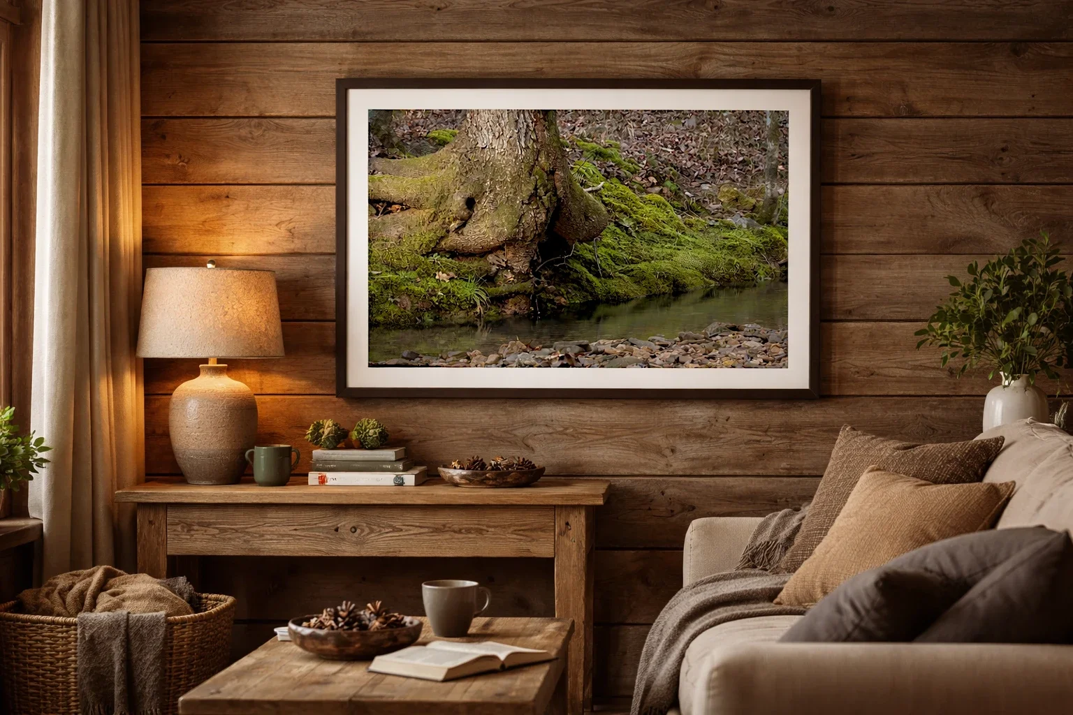 Tree Roots Along a Mossy Creek Bank