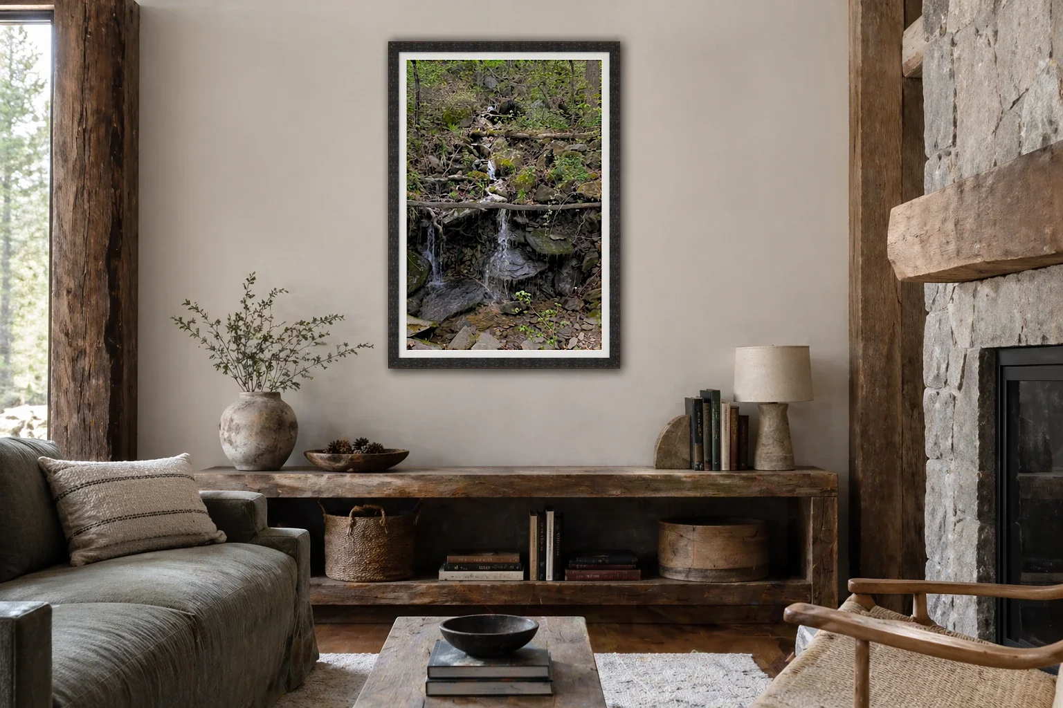 Spring Cascade Through Mossed Stone