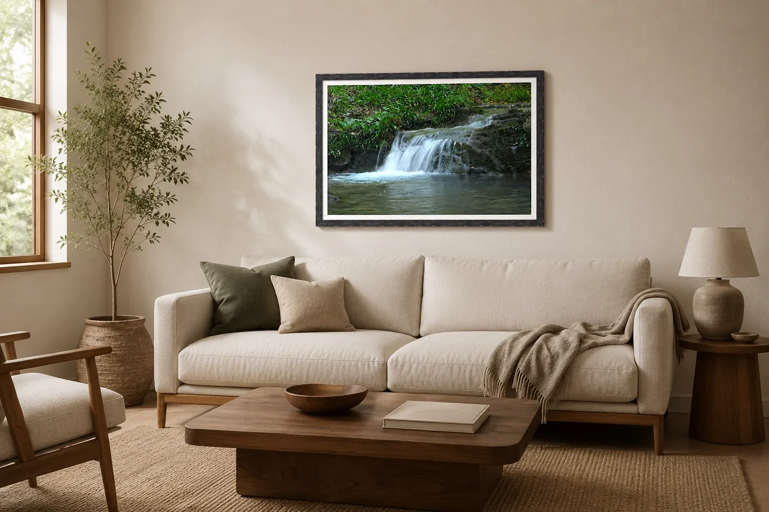 Forest Cascade Over Rock Ledge_Mockup-Modern.webp